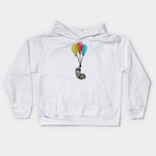 Sloth floating with balloons, Love Sloths Kids Hoodie